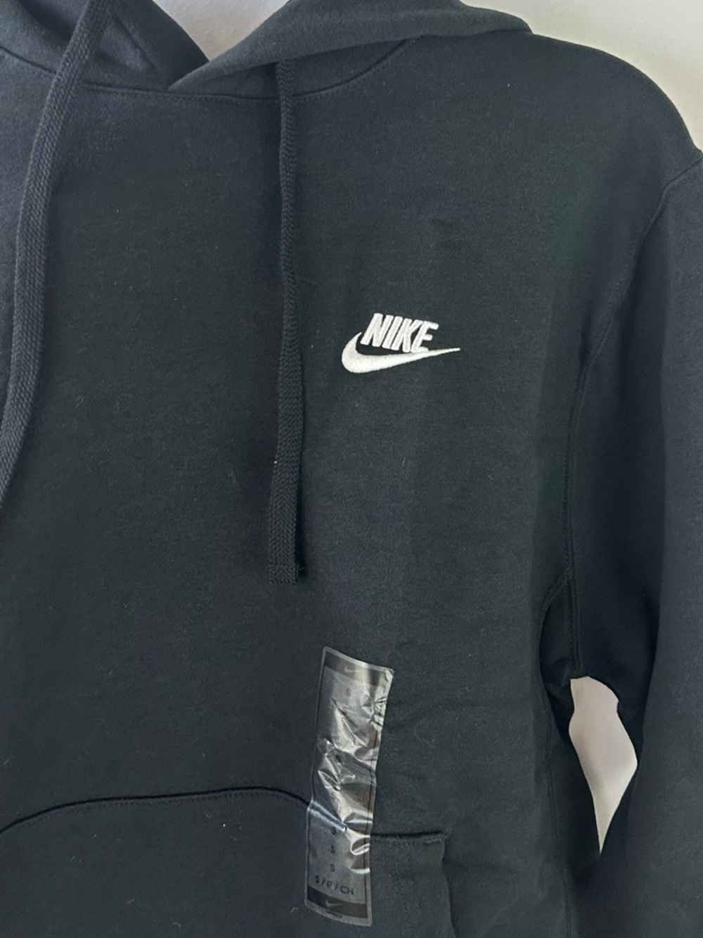NEW Nike Black Pullover Hoodie with White Swoosh Logo Men's Small - Picture 2 of 5